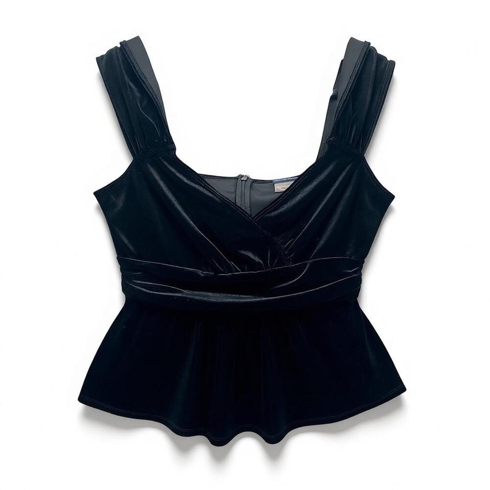 Boston Proper Black Velvet Peplum Camisole Top Medium Vintage Sleeveless V Neck